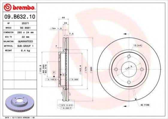 BREMBO 09B63210 гальмівний диск